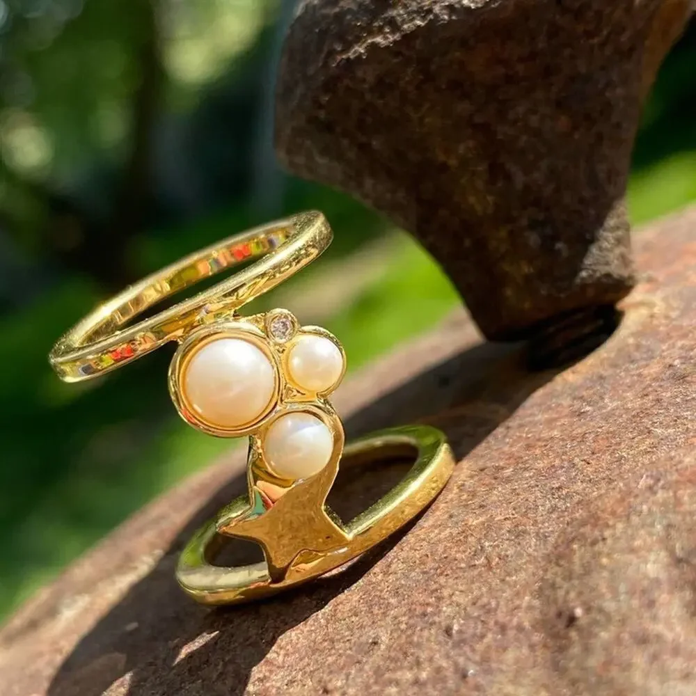 NEW Anthropologie Gold & Pearl Star Galaxies Ring